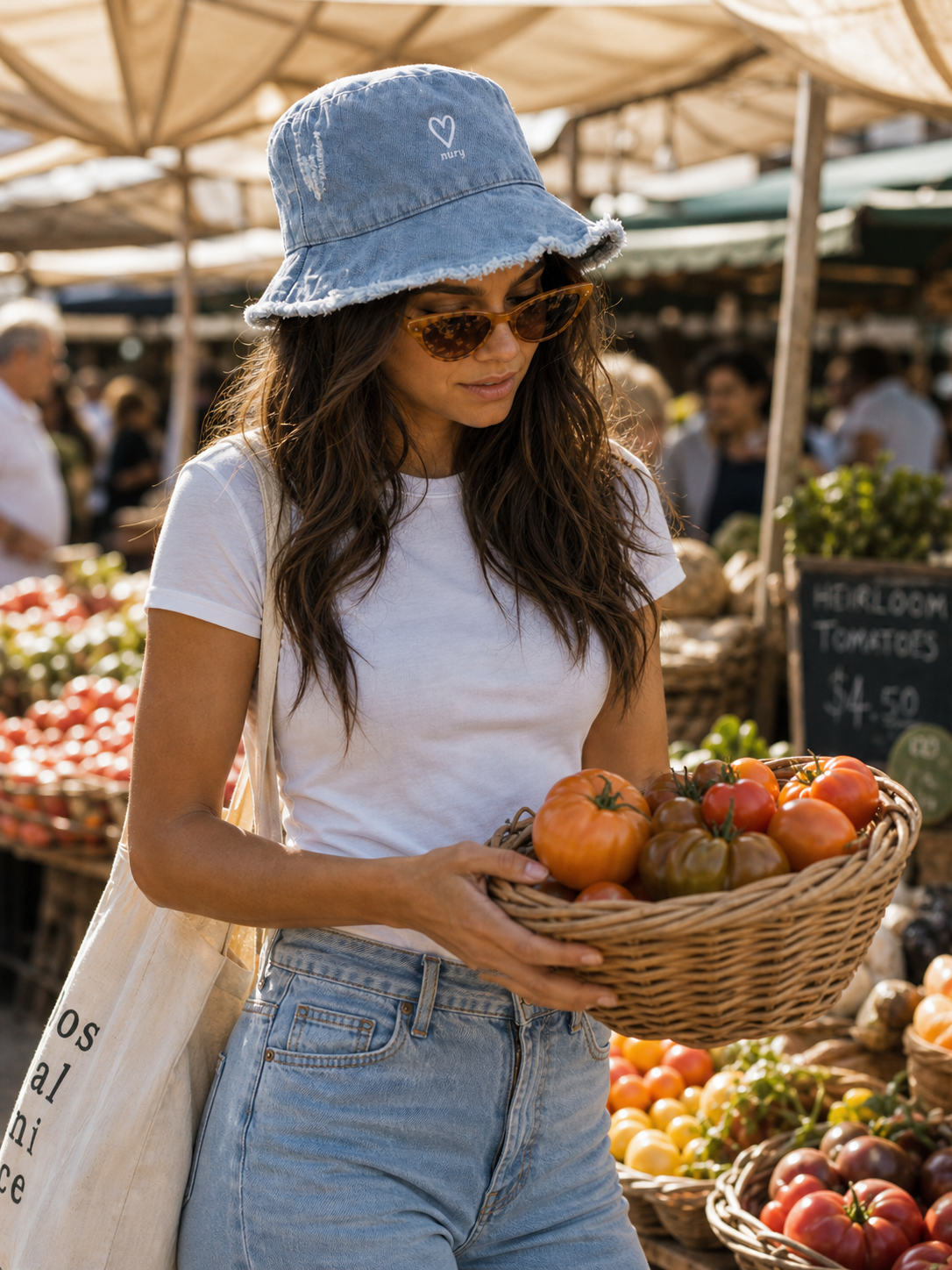 Blue frayed Heart Bucket hat