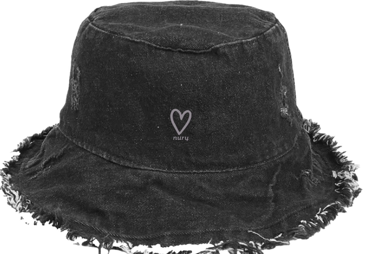 Black frayed Heart Bucket hat