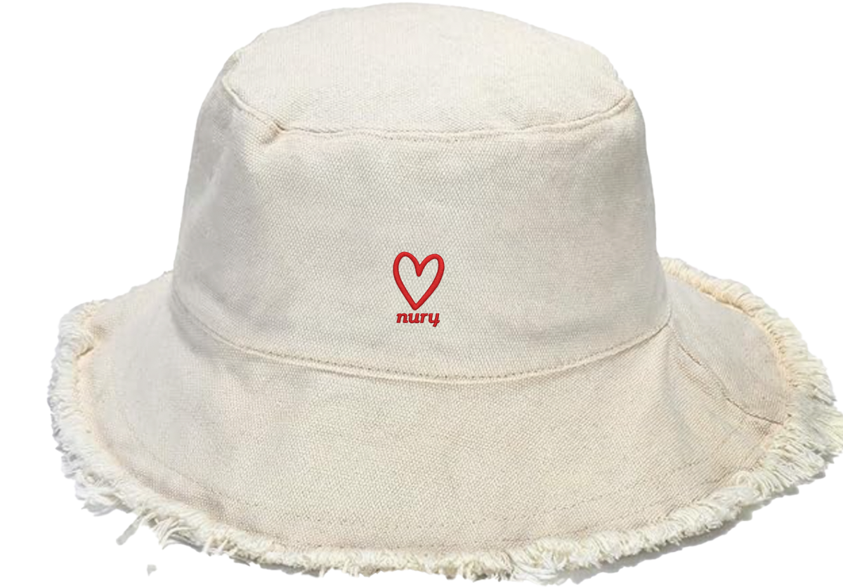 White fringe Heart Bucket hat